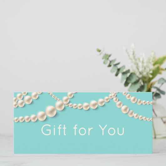 Elegant Blauwgroen & Parel Cadeaubon (Staand voorkant)