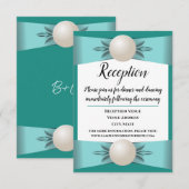 Elegant Blauwgroen Parel Lint Bruiloft Receptie Kaart (Voorkant / Achterkant)