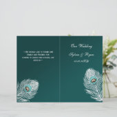 Elegant blauwgroen pauw gevouwen Wedding Programme (Staand voorkant)