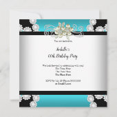 Elegant Blauwgroen Pearl Black White Diamond Birth Kaart (Achterkant)