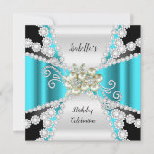 Elegant Blauwgroen Pearl Black White Diamond Birth Kaart (Voorkant)