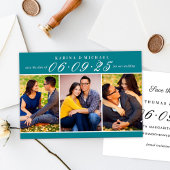 Elegant Blauwgroen Photo Collage Wedding Save The Date