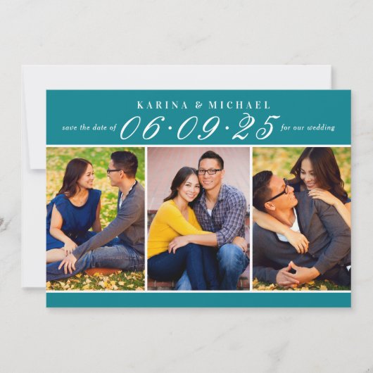Elegant Blauwgroen Photo Collage Wedding Save The Date (Voorkant)