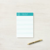 Elegant Blauwgroen Professioneel Monogram Business Post-it® Notes (Op bureau)