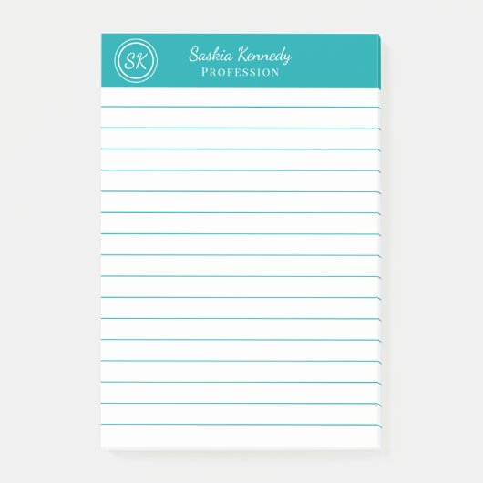 Elegant Blauwgroen Professioneel Monogram Business Post-it® Notes (Voorkant)
