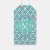 Elegant Blauwgroen Quatrefoil Patroon Aangepast Mo Cadeaulabel (Achterkant)
