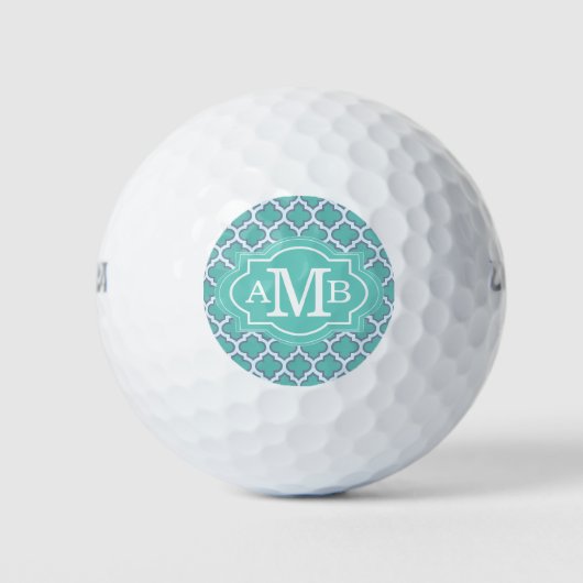 Elegant Blauwgroen Quatrefoil Patroon Aangepast Mo Golfballen (Voorkant)