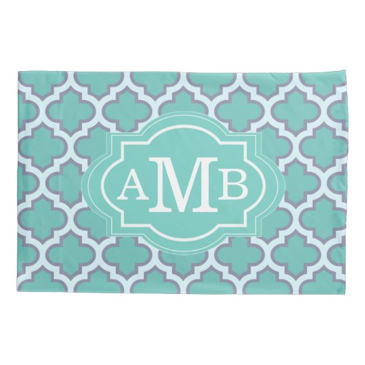 Elegant Blauwgroen Quatrefoil Patroon Aangepast Mo Kussensloop (Achterkant)