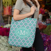 Elegant Blauwgroen Quatrefoil Patroon Aangepast Mo Tote Bag