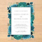 Elegant Blauwgroen Roos Clear Wedding Acryl Uitnodigingen (Voorkant)