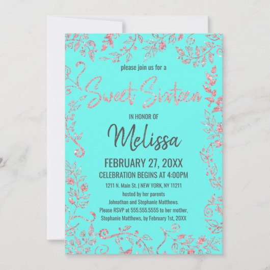 Elegant Blauwgroen Roos Gouden Glitter Bloemrijk S Kaart (Voorkant)