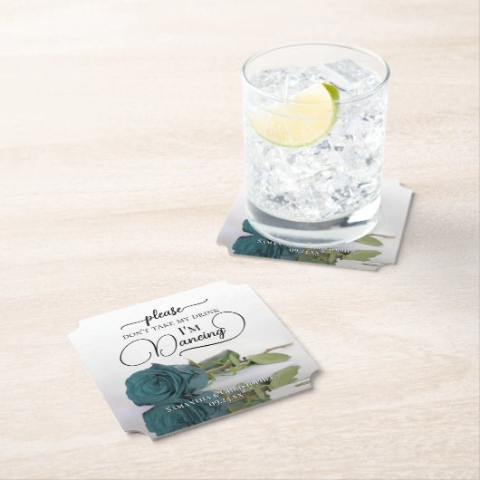 Elegant Blauwgroen Roos Neem mijn Drink bruiloft n Kartonnen Onderzetters (Insitu)