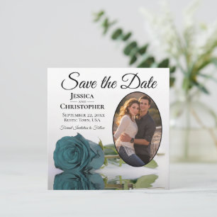 Elegant Blauwgroen Roos op White met Oval Photo We Save The Date