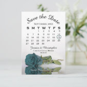 Elegant Blauwgroen Roos Romantic Wedding Calendar Save The Date (Staand voorkant)