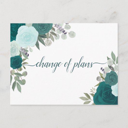 Elegant Blauwgroen Roos Verandering van huwelijksp Aankondigingskaart (Voorkant)