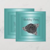 ELEGANT BLAUWGROEN ROSEBUD BIRTHDAY INVITATIE KAART (Voorkant / Achterkant)