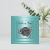 ELEGANT BLAUWGROEN ROSEBUD BIRTHDAY INVITATIE KAART (Staand voorkant)