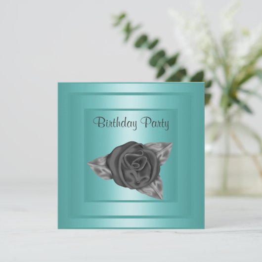 ELEGANT BLAUWGROEN ROSEBUD BIRTHDAY INVITATIE KAART (Staand voorkant)