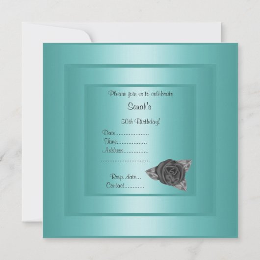 ELEGANT BLAUWGROEN ROSEBUD BIRTHDAY INVITATIE KAART (Achterkant)