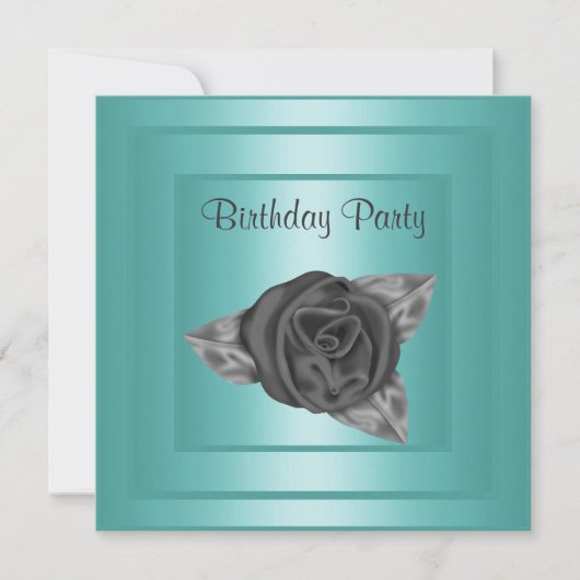 ELEGANT BLAUWGROEN ROSEBUD BIRTHDAY INVITATIE KAART (Voorkant)