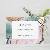 Elegant Blauwgroen Roze Abstract Bruiloft Dank u K Kaart (Staand voorkant)
