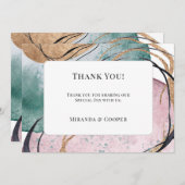 Elegant Blauwgroen Roze Abstract Bruiloft Dank u K Kaart (Voorkant / Achterkant)
