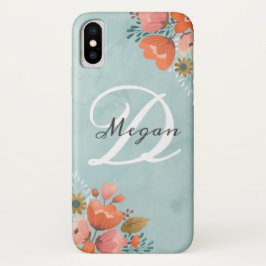 Elegant Blauwgroen roze bloemenmonogram Case-Mate iPhone Case