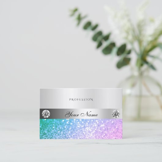 Elegant Blauwgroen Roze Glitter Diamonds Luminous Visitekaartje (Staand voorkant)