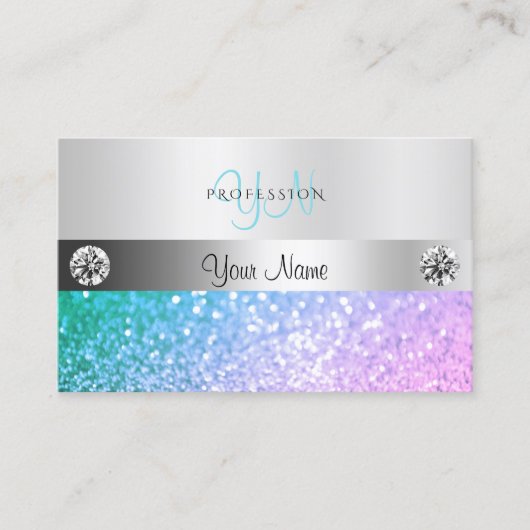 Elegant Blauwgroen Roze Glitter Monogram Lumineus  Visitekaartje (Voorkant)