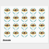 Elegant Blauwgroen Rustic Chic Sunflower Wedding Ronde Sticker (Vel)