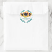 Elegant Blauwgroen Rustic Chic Sunflower Wedding Ronde Sticker (Tas)