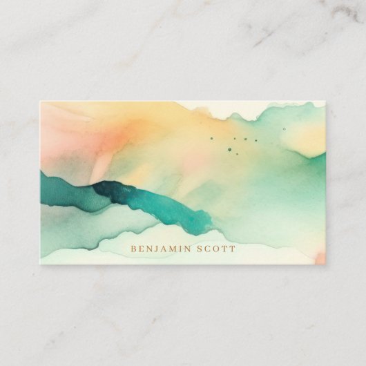 Elegant Blauwgroen Sandy Waterverf Coastal Charm D Visitekaartje (Voorkant)