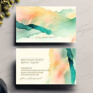 Elegant Blauwgroen Sandy Waterverf Coastal Charm D Visitekaartje