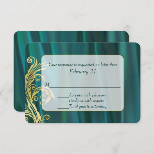 Elegant Blauwgroen Satijn Bruiloft Reactie Kaart (Voorkant / Achterkant)
