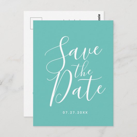 Elegant Blauwgroen Save the Date Spring Weduwd Briefkaart (Voorkant / Achterkant)