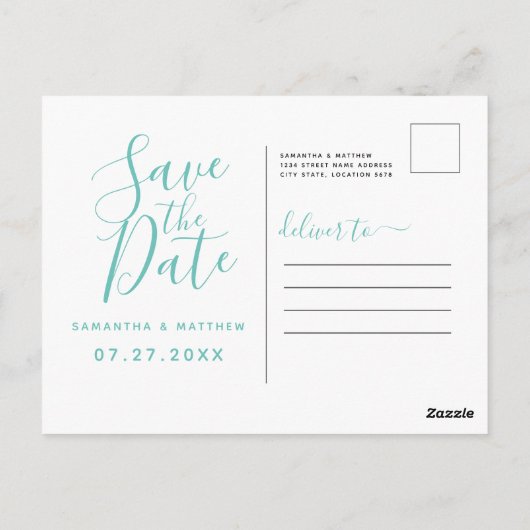 Elegant Blauwgroen Save the Date Spring Weduwd Briefkaart (Achterkant)