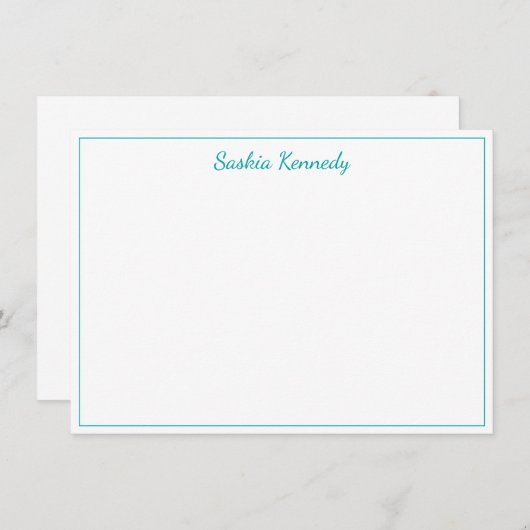 Elegant Blauwgroen Script Border Personated Notitiekaartje (Voorkant / Achterkant)