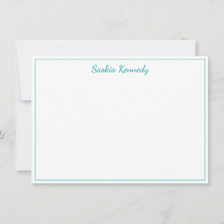 Elegant Blauwgroen Script Border Personated Notitiekaartje