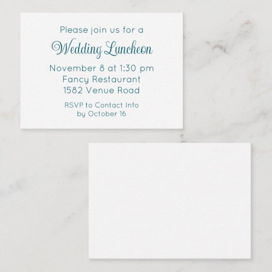 Elegant Blauwgroen Script Extra Uitnodiging voor e Informatiekaartje (Voorkant / Achterkant)