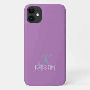 Elegant Blauwgroen Script Monogram & Naam, Lavende Case-Mate iPhone Case