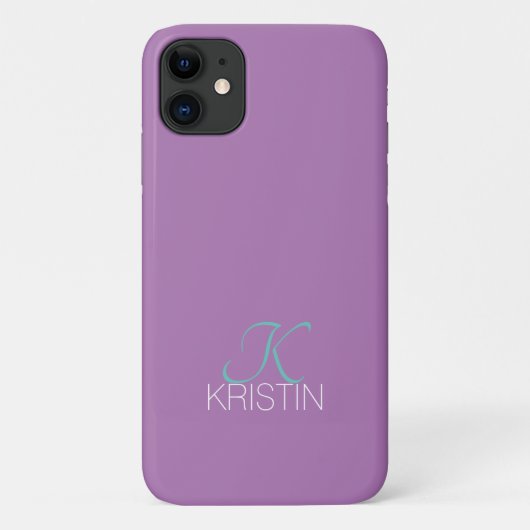 Elegant Blauwgroen Script Monogram & Naam, Lavende Case-Mate iPhone Case (Achterkant)