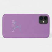 Elegant Blauwgroen Script Monogram & Naam, Lavende Case-Mate iPhone Case (Achterkant (horizontaal))