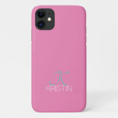Elegant Blauwgroen Script Monogram & Naam, Roze Case-Mate iPhone Case (Achterkant)