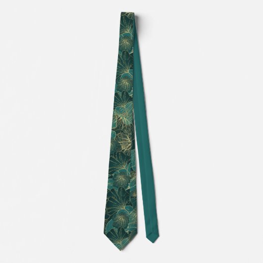 Elegant Blauwgroen Seagreen Floral Pattern Stropdas (Voorkant)