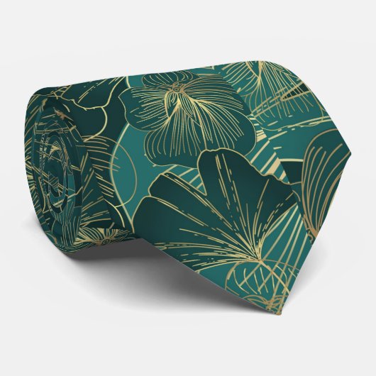 Elegant Blauwgroen Seagreen Floral Pattern Stropdas (Opgerold)