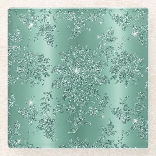 Elegant Blauwgroen Silver Glitter Design Glazen Onderzetter (Voorkant)