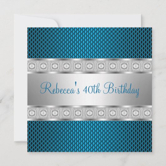 Elegant Blauwgroen Silver Jewel 40e verjaardag Kaart (Voorkant)