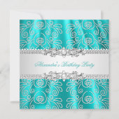 Elegant Blauwgroen Silver Lace Diamond Overlay Par Kaart (Voorkant)