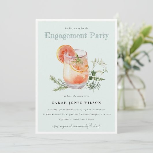 Elegant Blauwgroen Sinaasappel Groen Cocktail Verl Kaart (Staand voorkant)