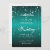 Elegant Blauwgroen Star Lights Wedding Invitation Kaart (Voorkant)